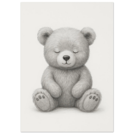 Sleepy Teddy Bear Sketch Art Print – Minimalist Nursery Decor Poster