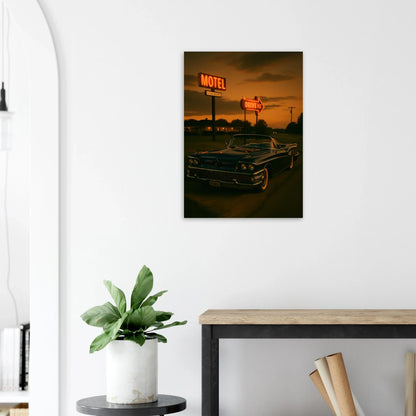 Vintage Sunset Motel Drive: Classic Car Poster - Timeless Retro Vibes