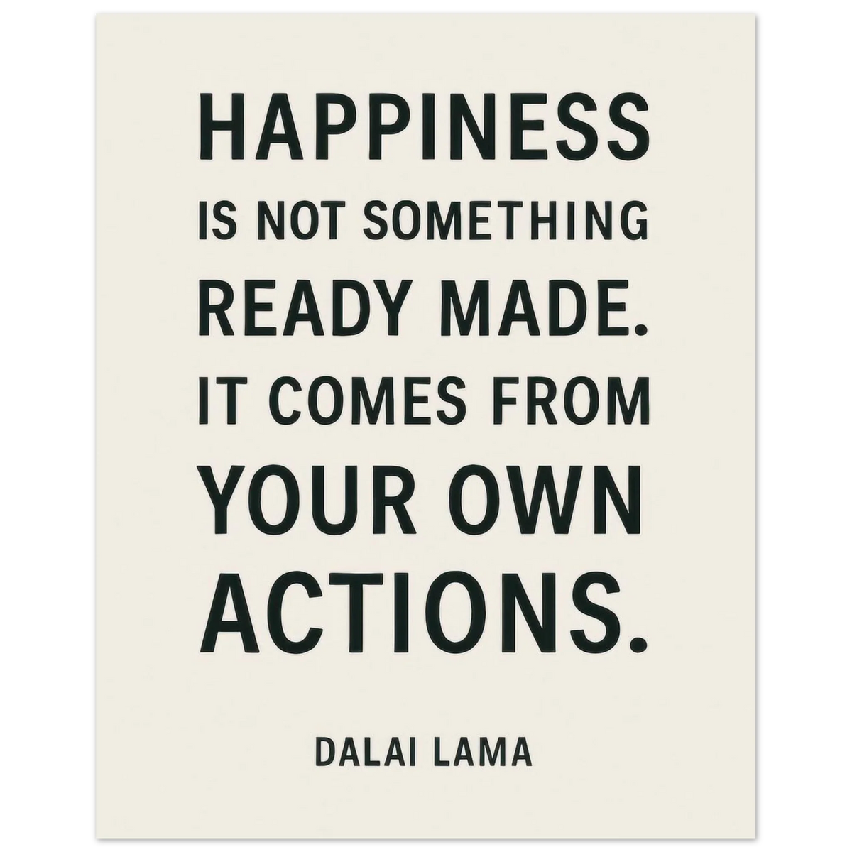 Dalai Lama 'Happiness' Quote Art Poster - Minimalist Black & Cream Inspirational Print in Various Sizes