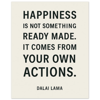 Dalai Lama 'Happiness' Quote Art Poster - Minimalist Black & Cream Inspirational Print in Various Sizes