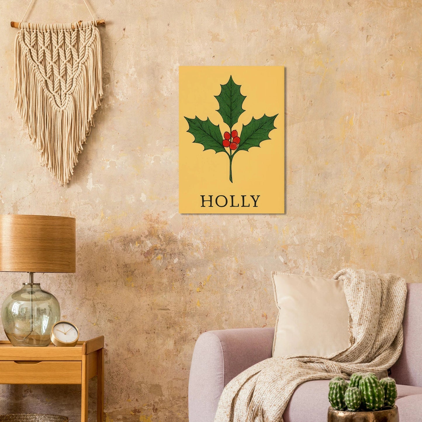 Frukter Botanisk Holly Print – Tidlös Väggkonst med Lyserande Bär & Löv i Dina Val av Storlekar
