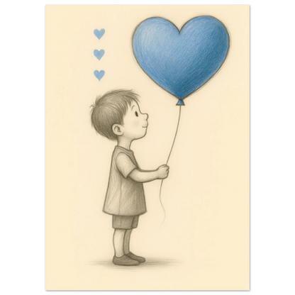"A Little Love" Konsttryck – Charmig Barnillustration med Hjärteballong, Perfekt för Barnrummet i Olika Storlekar