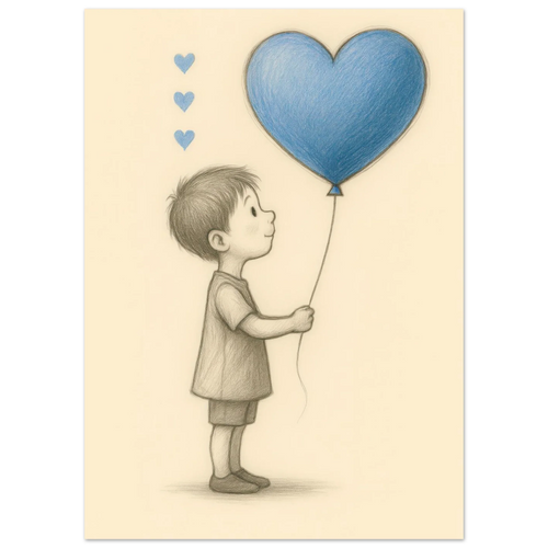 "A Little Love" Konsttryck – Charmig Barnillustration med Hjärteballong, Perfekt för Barnrummet i Olika Storlekar