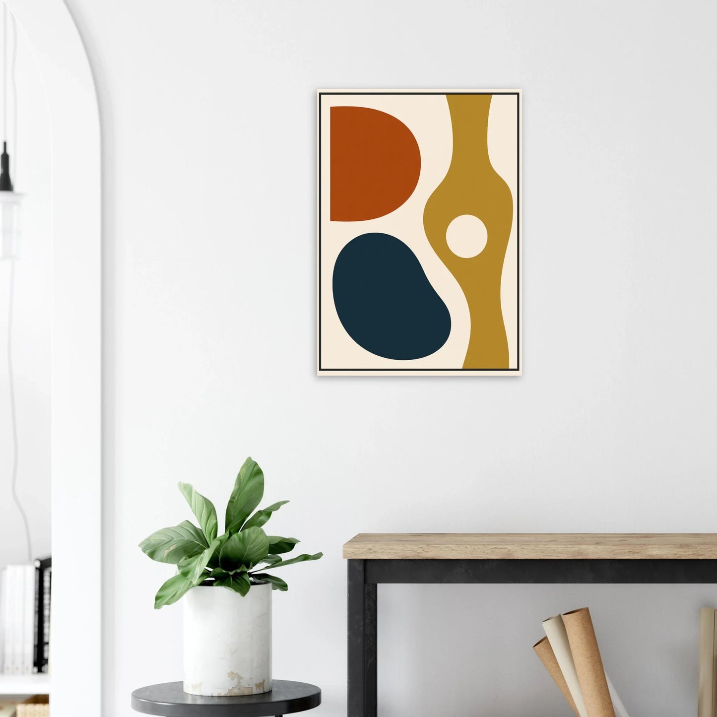 Abstract Mid-Century Modern Art Print – Earth Tones & Navy
