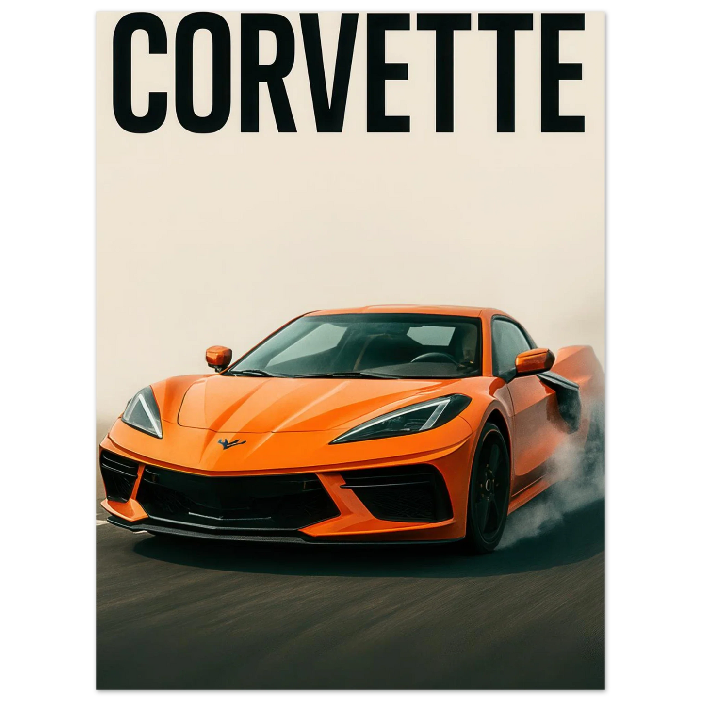 Corvette Stingray Sportbil Affisch: Ikonisk Orange Racing Konsttryck i Premiumkvalitet