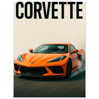 Corvette Stingray Sportbil Affisch: Ikonisk Orange Racing Konsttryck i Premiumkvalitet
