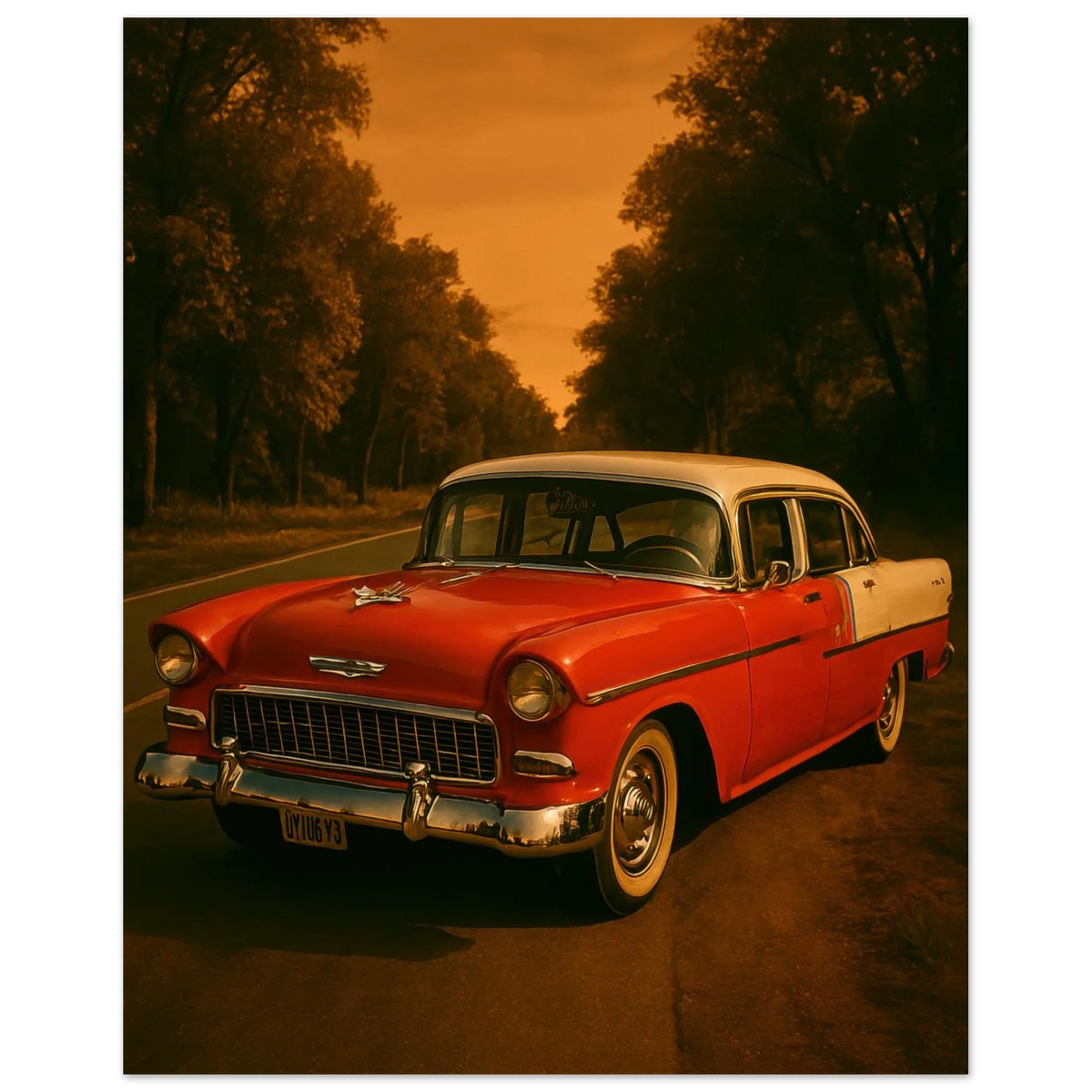 Classic American Muscle Car Poster - Vibrant Red Vintage Auto Art Print in Various Sizes