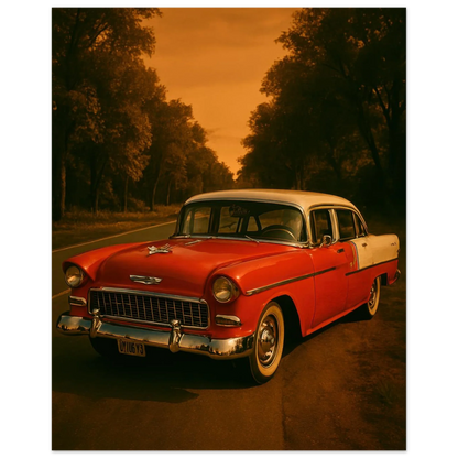 Classic American Muscle Car Poster - Vibrant Red Vintage Auto Art Print in Various Sizes