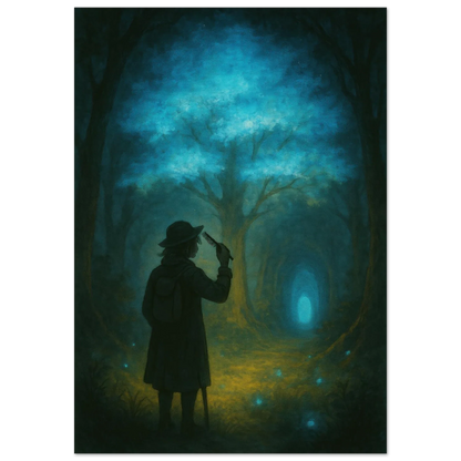 Enchanted Forest Explorer: Teal & Gold Mystical Journey Art Print