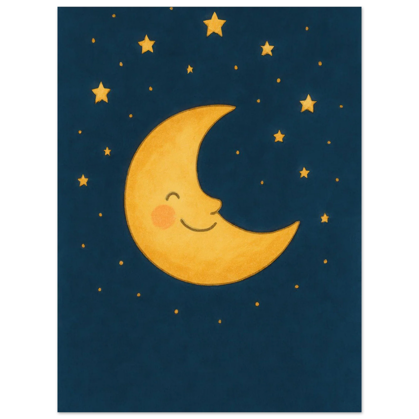 Smiling Crescent Moon & Stars Art Print – Whimsical Nursery & Kids Room Decor