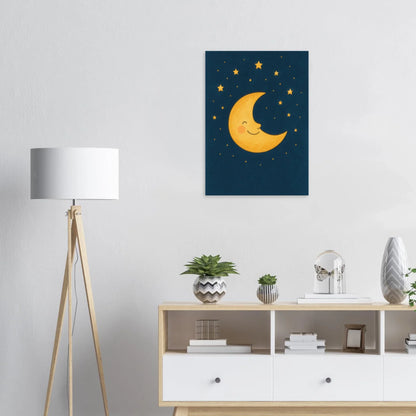 Smiling Crescent Moon & Stars Art Print – Whimsical Nursery & Kids Room Decor