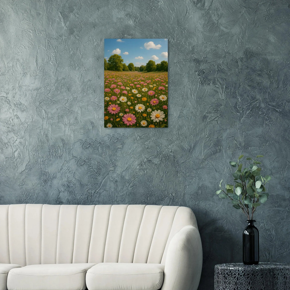 Vibrant Summer Meadow Poster – Pink & White Daisies in Bloom, Multiple Sizes Available