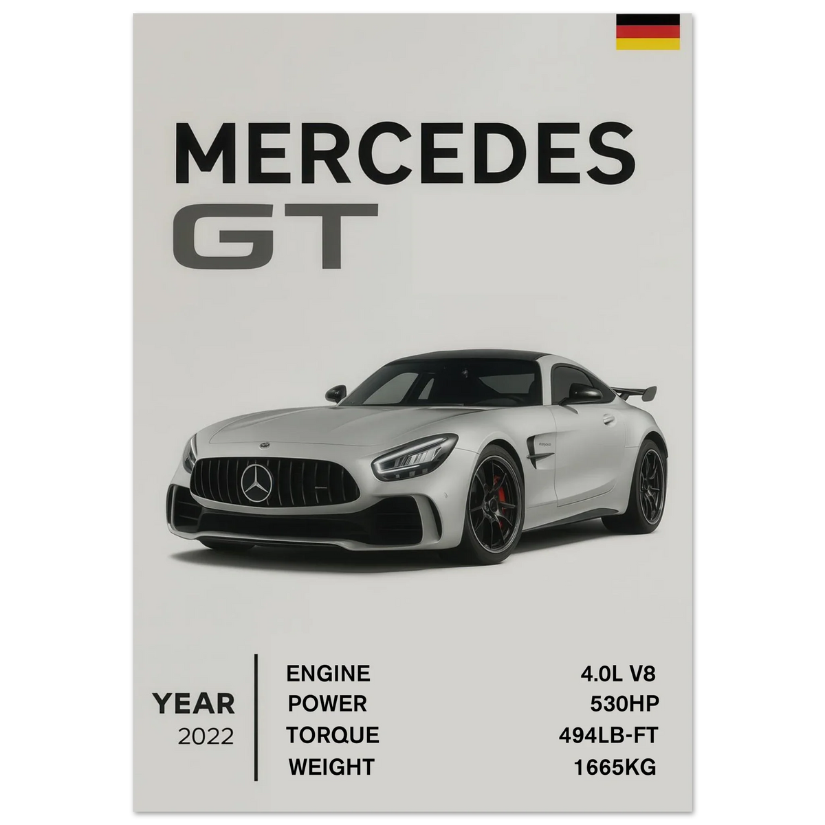 Mercedes GT 45: German Engineering Specs Poster Print – Elevate Your Space with Automotive Artistry