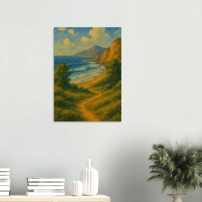 Stig till Strand Poster – Målning med Klippa och Havsutsikt