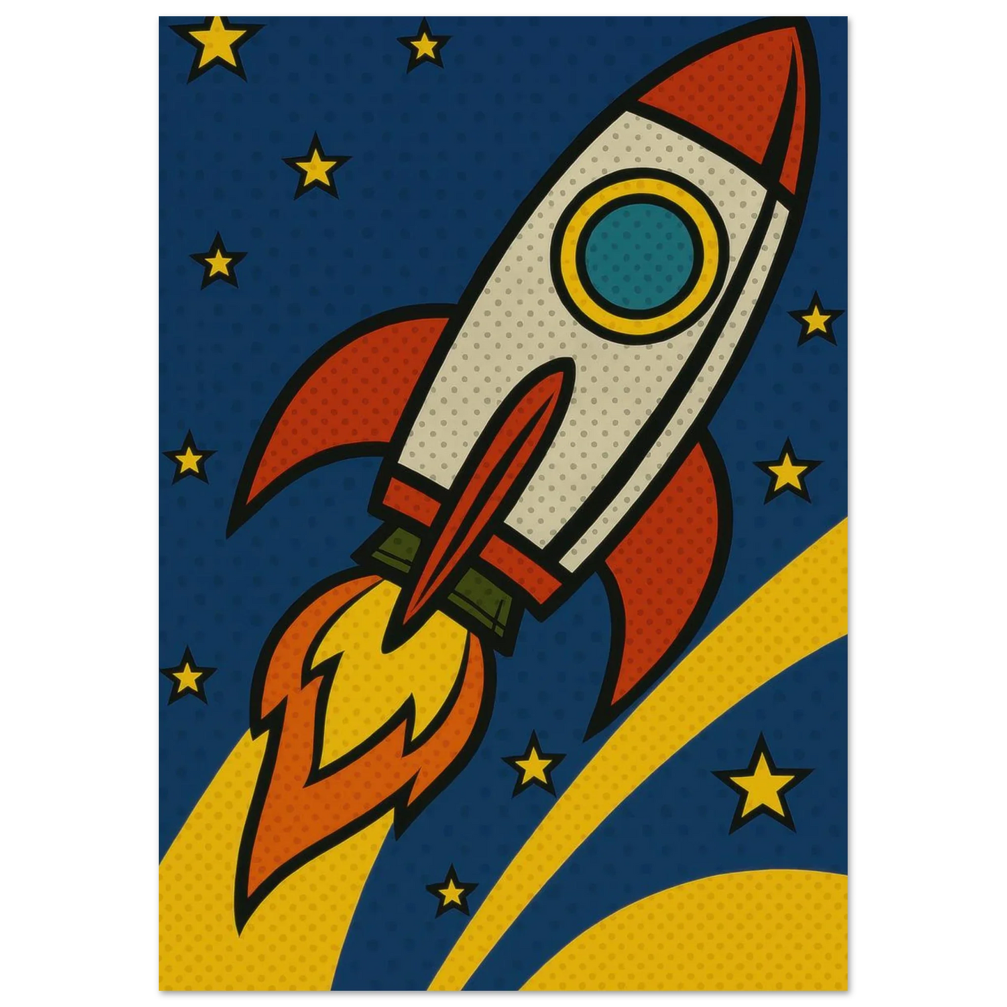 Retro Pop Art Rocket Launch Poster – Cosmic Adventure Print for Kids & Adults in Multiple Sizes