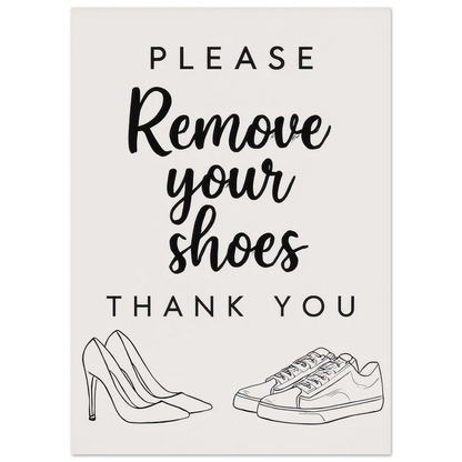 Elegant 'Remove Your Shoes' Art Print for a Welcoming Home in Multiple Sizes
