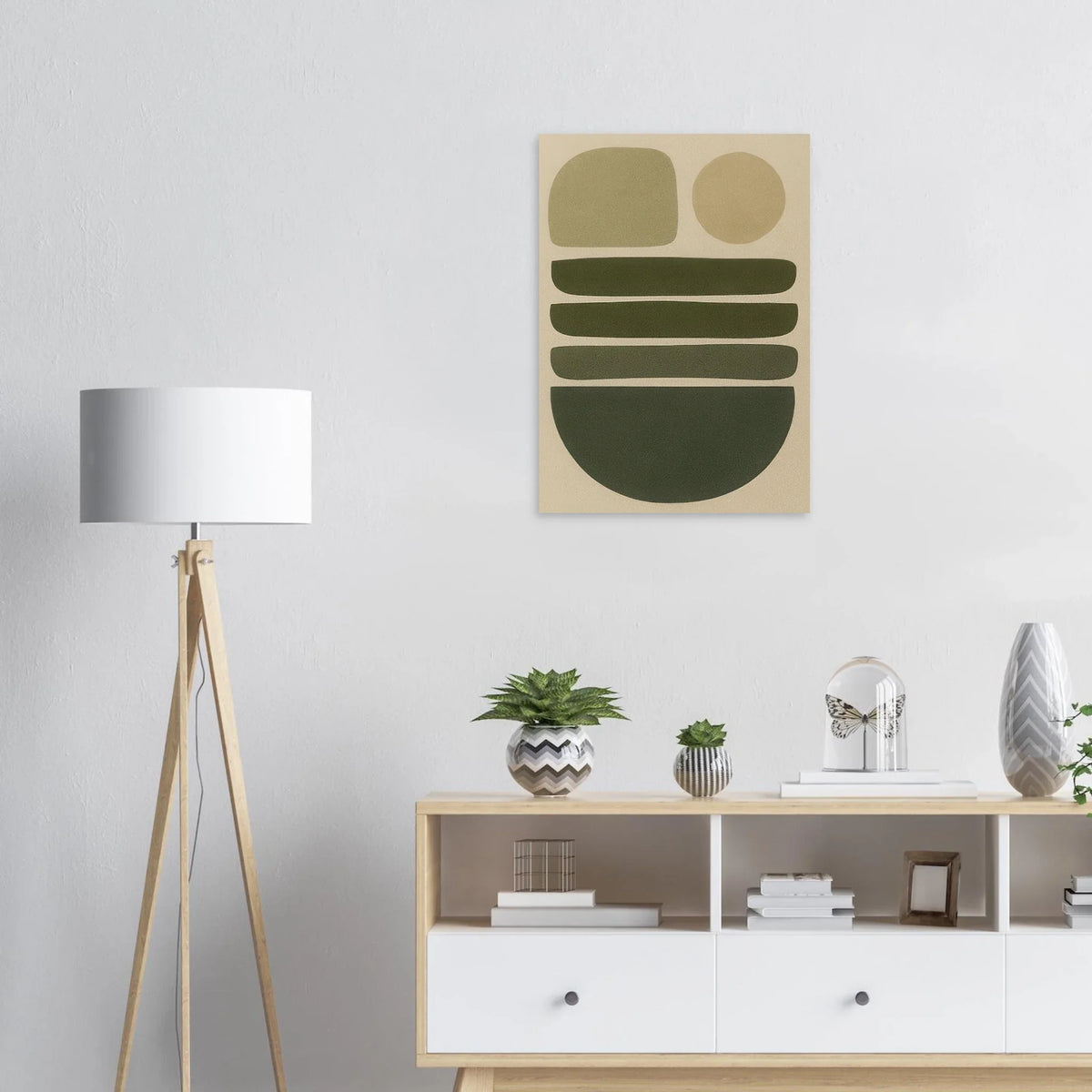 Abstrakt Minimalistisk Jordnära Konsttryck | Modern Väggkonst i Grågröna Toner