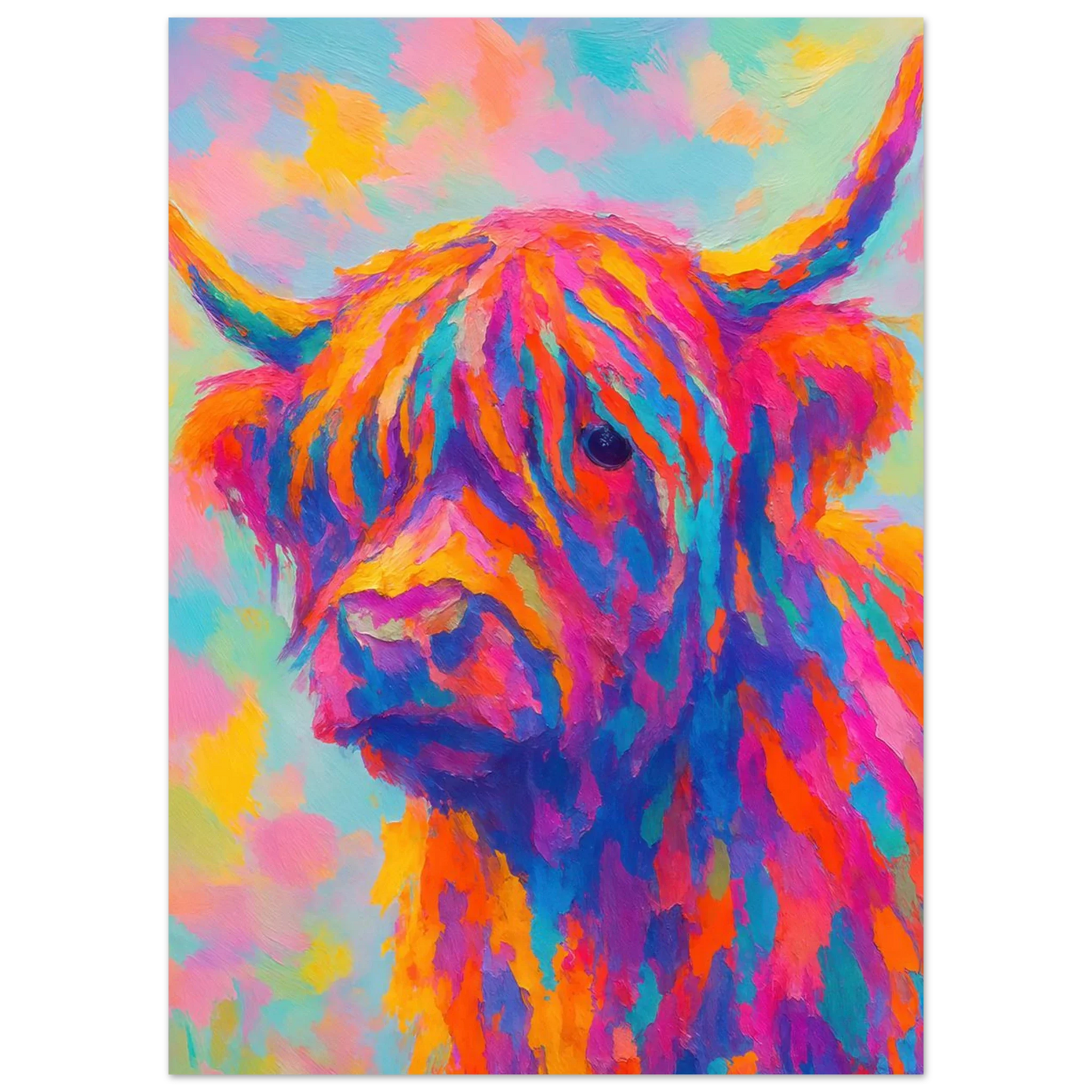 Djur: Vibrant Pop Art Highland Cow Print – Colorful Abstract Animal Wall Art for Modern Homes