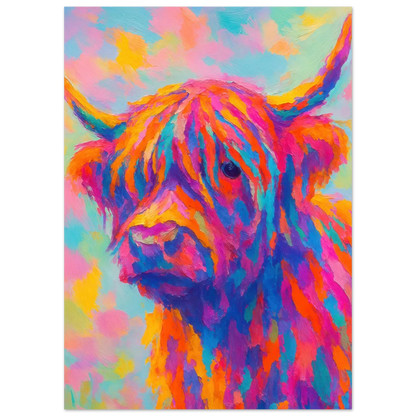 Djur: Vibrant Pop Art Highland Cow Print – Colorful Abstract Animal Wall Art for Modern Homes