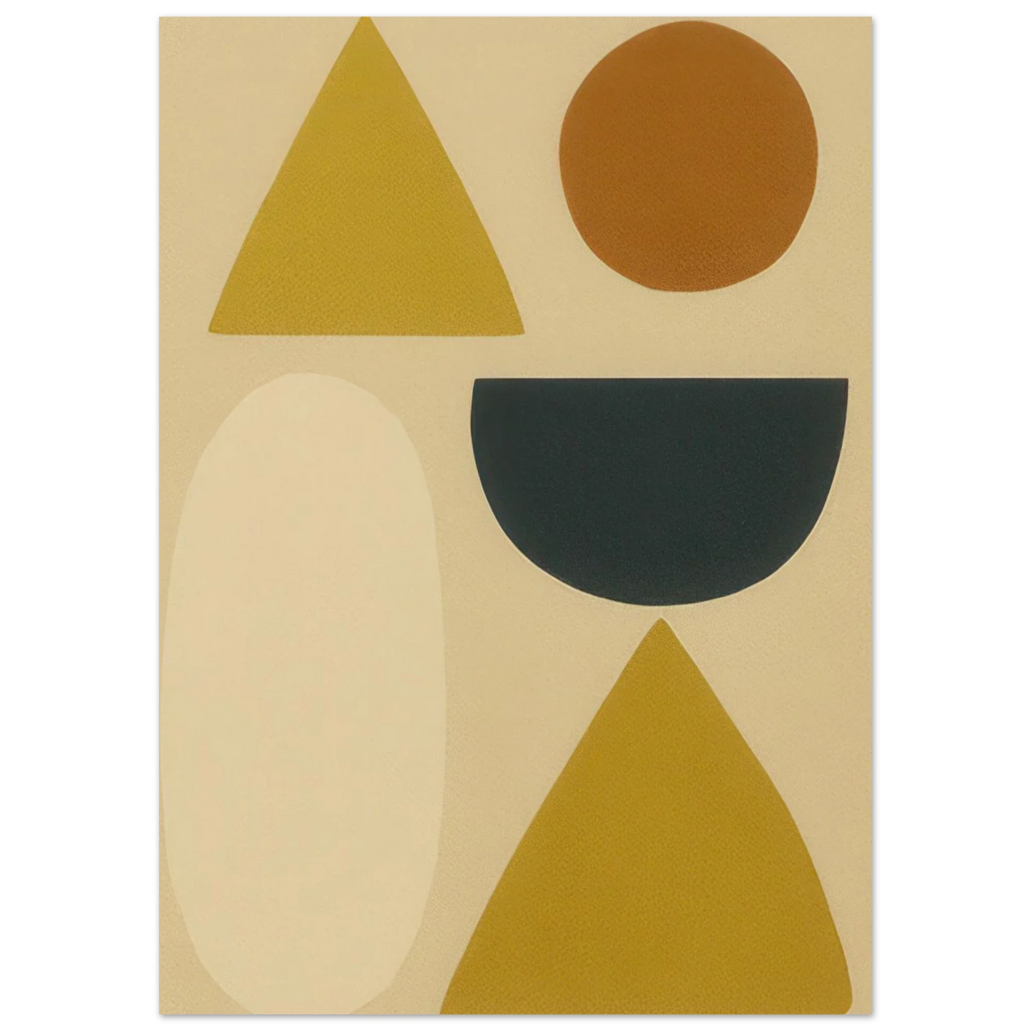 Abstrakt Minimalistisk Geometrisk Konsttryck – Gul, Svart & Rostfärgade Former på Halvblankt Premiumpapper