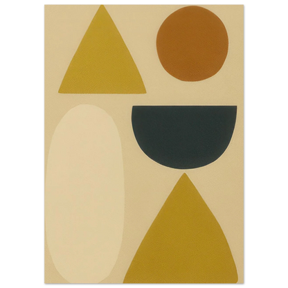 Abstrakt Minimalistisk Geometrisk Konsttryck – Gul, Svart & Rostfärgade Former på Halvblankt Premiumpapper