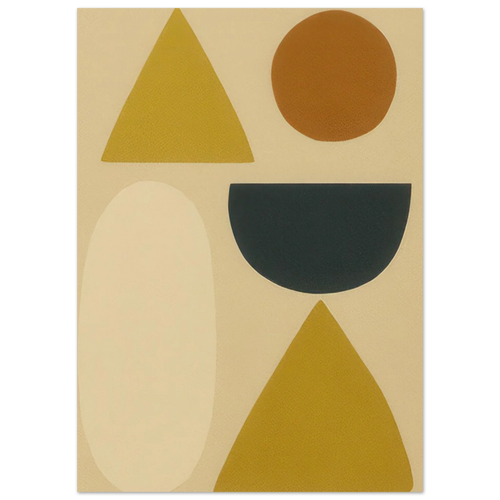 Abstrakt Minimalistisk Geometrisk Konsttryck – Gul, Svart & Rostfärgade Former på Halvblankt Premiumpapper