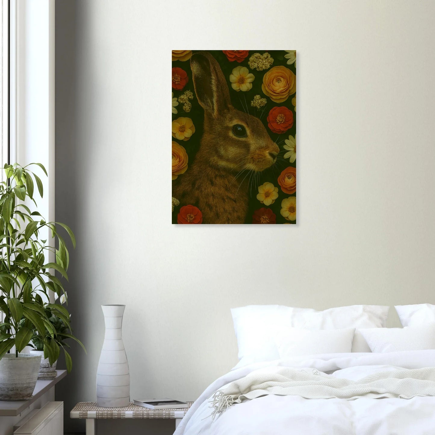 Djur - Mystisk Kanin Bland Blommor Poster - Premium Konsttryck