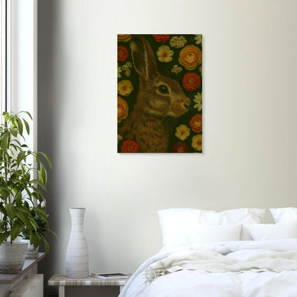 Djur - Mystisk Kanin Bland Blommor Poster - Premium Konsttryck