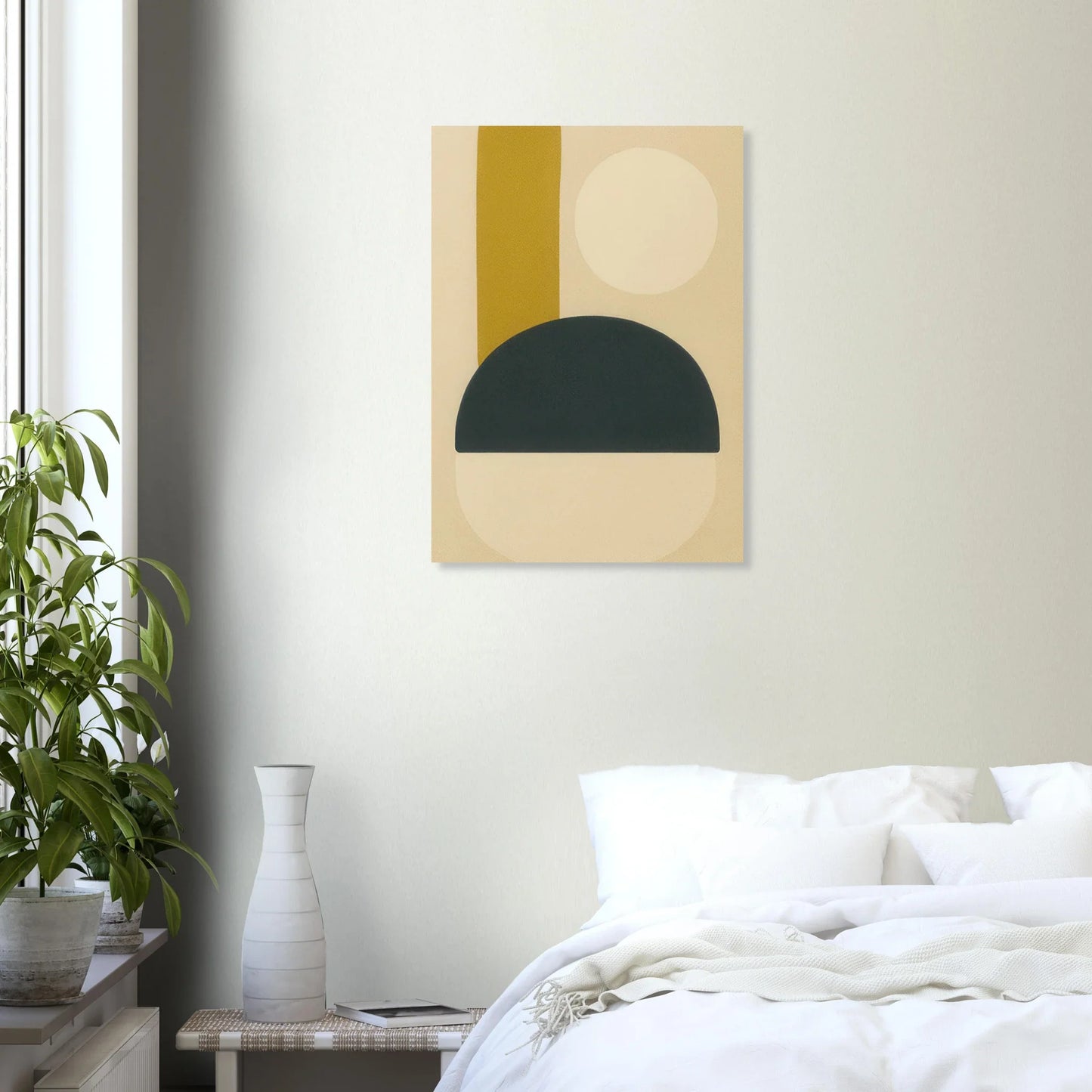 Minimalist Abstrakt Konsttryck: Geometrisk Zen i Gul, Svart, Beige – Välj bland Olika Storlekar
