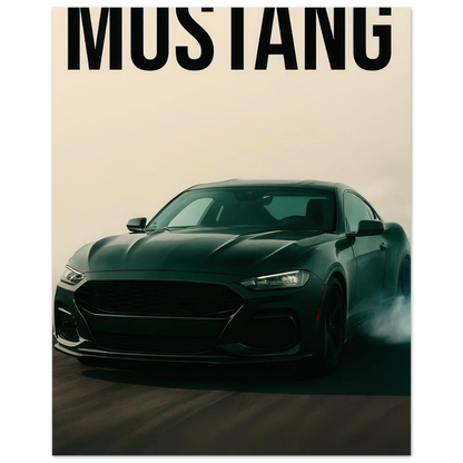 Mustang Performance Konsttryck - Svart Sportbil i Action på Högkvalitativt Papper