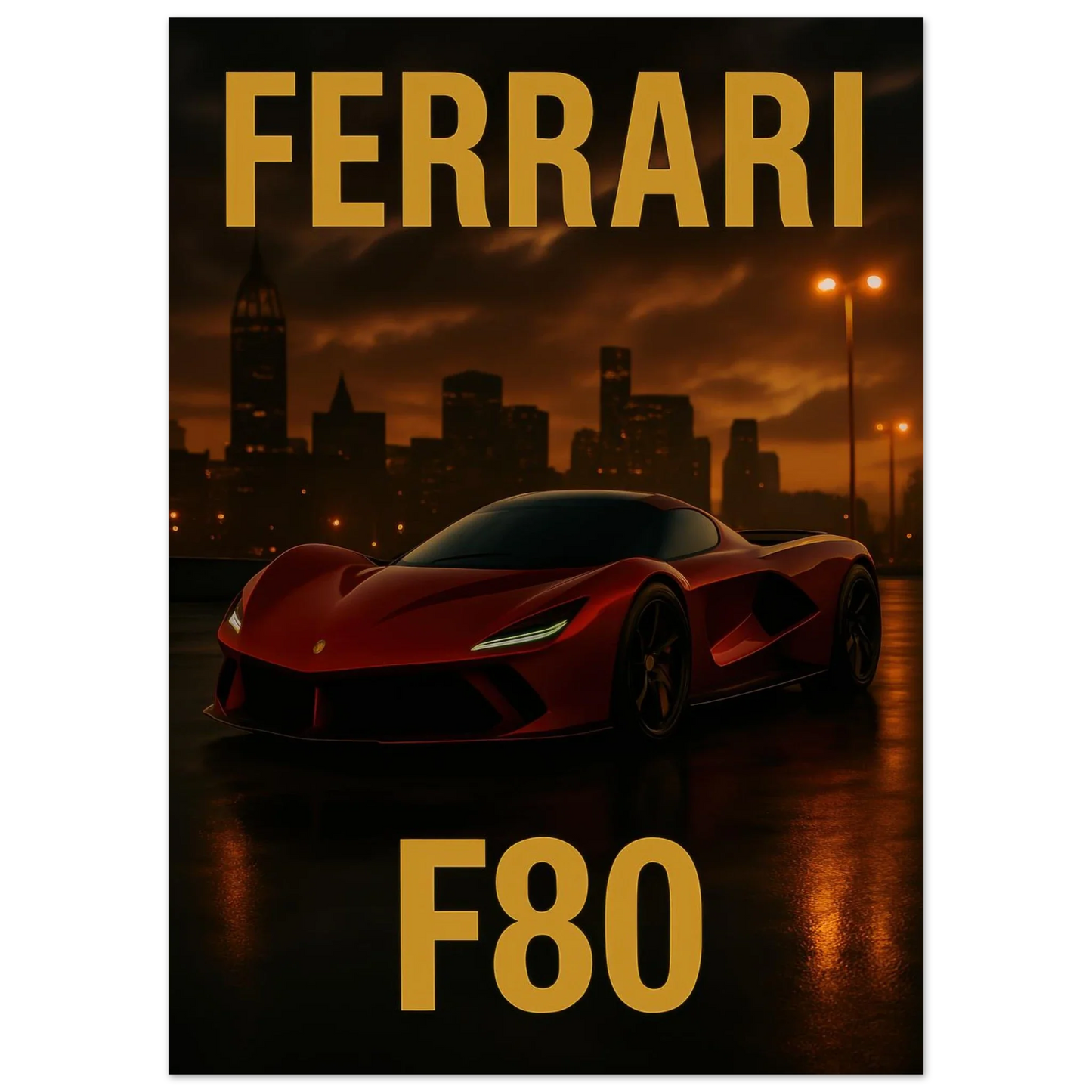 Ferrari F80 Supercar Sunset Drive Poster – Premium Matte Wall Art for Automotive Enthusiasts