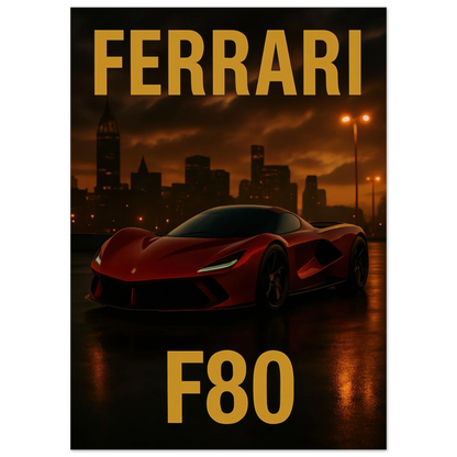 Ferrari F80 Supercar Sunset Drive Poster – Premium Matte Wall Art for Automotive Enthusiasts