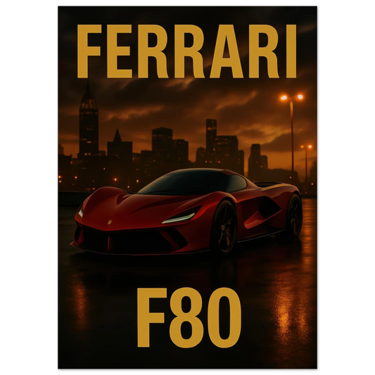 Ferrari F80 Supercar Sunset Drive Poster – Premium Matte Wall Art for Automotive Enthusiasts