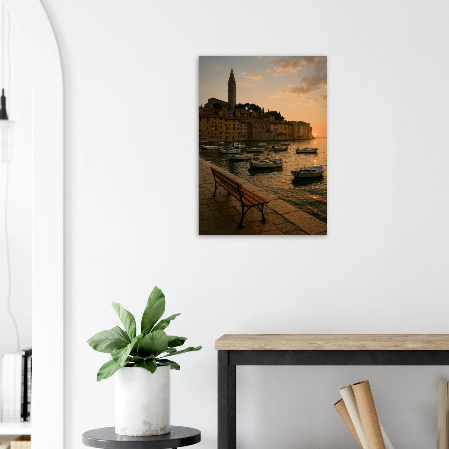 Golden Hour Coastal Town Sunset Poster – Vivid Seascape Art Print in Your Choice of 29 Sizes