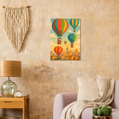 Barn: Whimsical Hot Air Balloon Cityscape Art Print – Elevate Your Space with Retro Charm