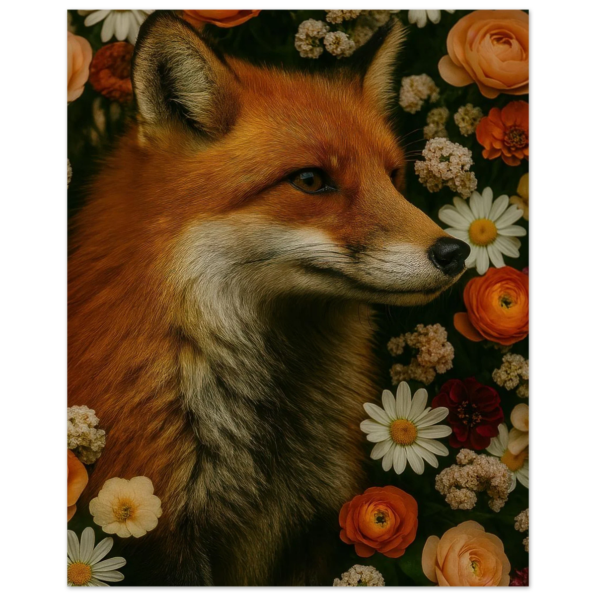Djur: Blomsterfox – Förtrollande Rävkonsttryck i Levande Färger
