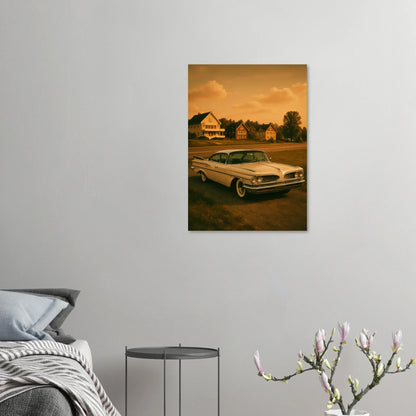 Retro Sunset Drive Poster - Vintage Car Art Print in Warm Sepia Tones, Available in 29 Sizes