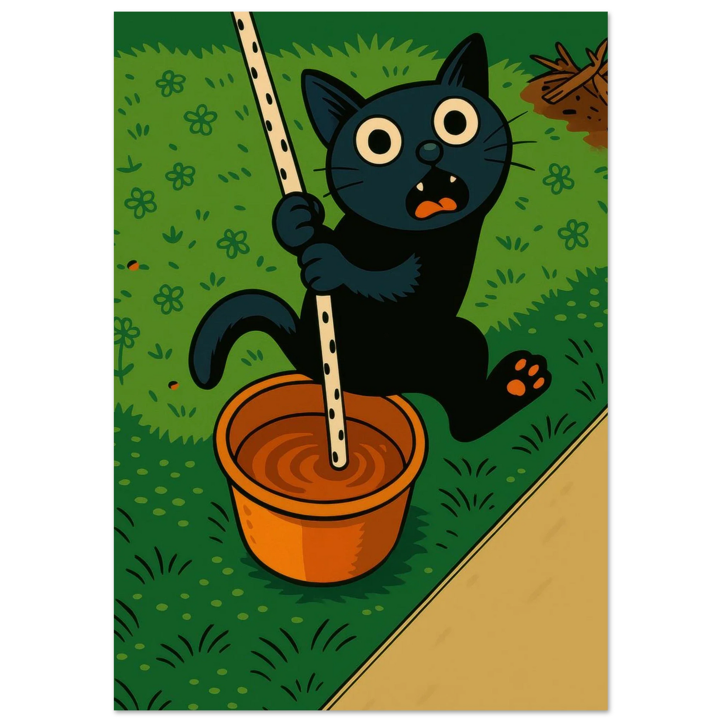 Katt Poster – Katt som Hänger i Ett Rep – Premium Halvblank Papperskonst