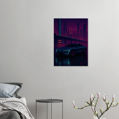 Neon Night Rider: Futuristisk Bilkonsttryck i cyberpunkstil