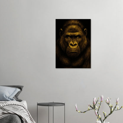 Djur: Gyllene Gorilla Konsttryck – Uttrycksfull Väggkonst i Olika Storlekar