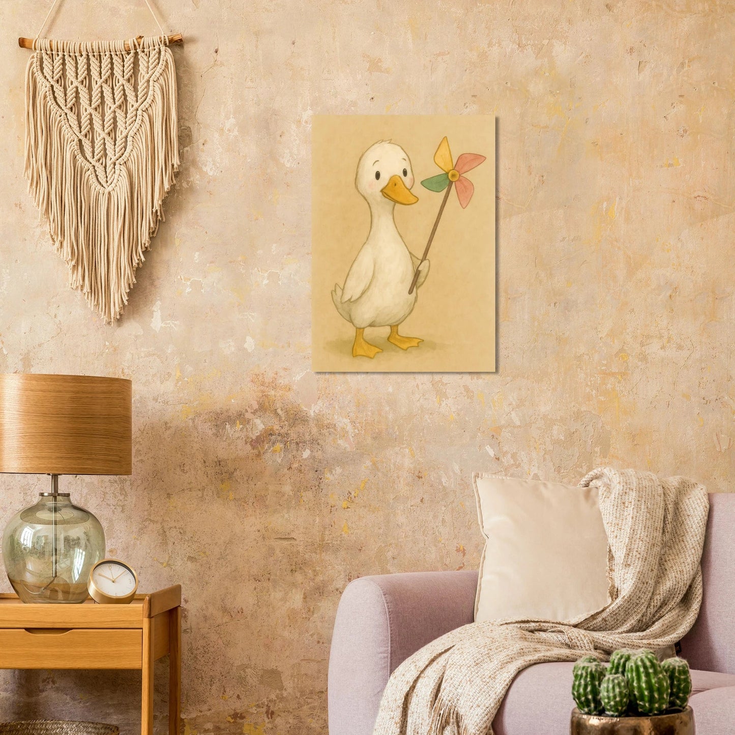 Barnyard Charm: Little Duck with Pinwheel – Vintagestil Poster