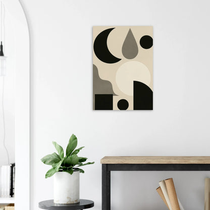 Abstract Moon & Shapes Art Print – Minimalist Black & Greige Poster