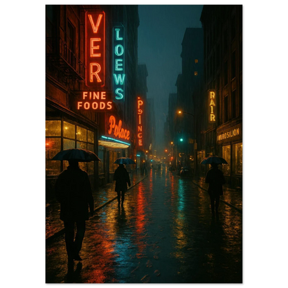 Neon Nights Rainwalk Poster - Urban Noir Cityscape Art Print in Various Sizes