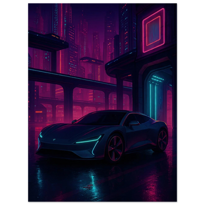 Neon Night Drive: Futuristic Cyberpunk Car Art Print – Bilar Collection
