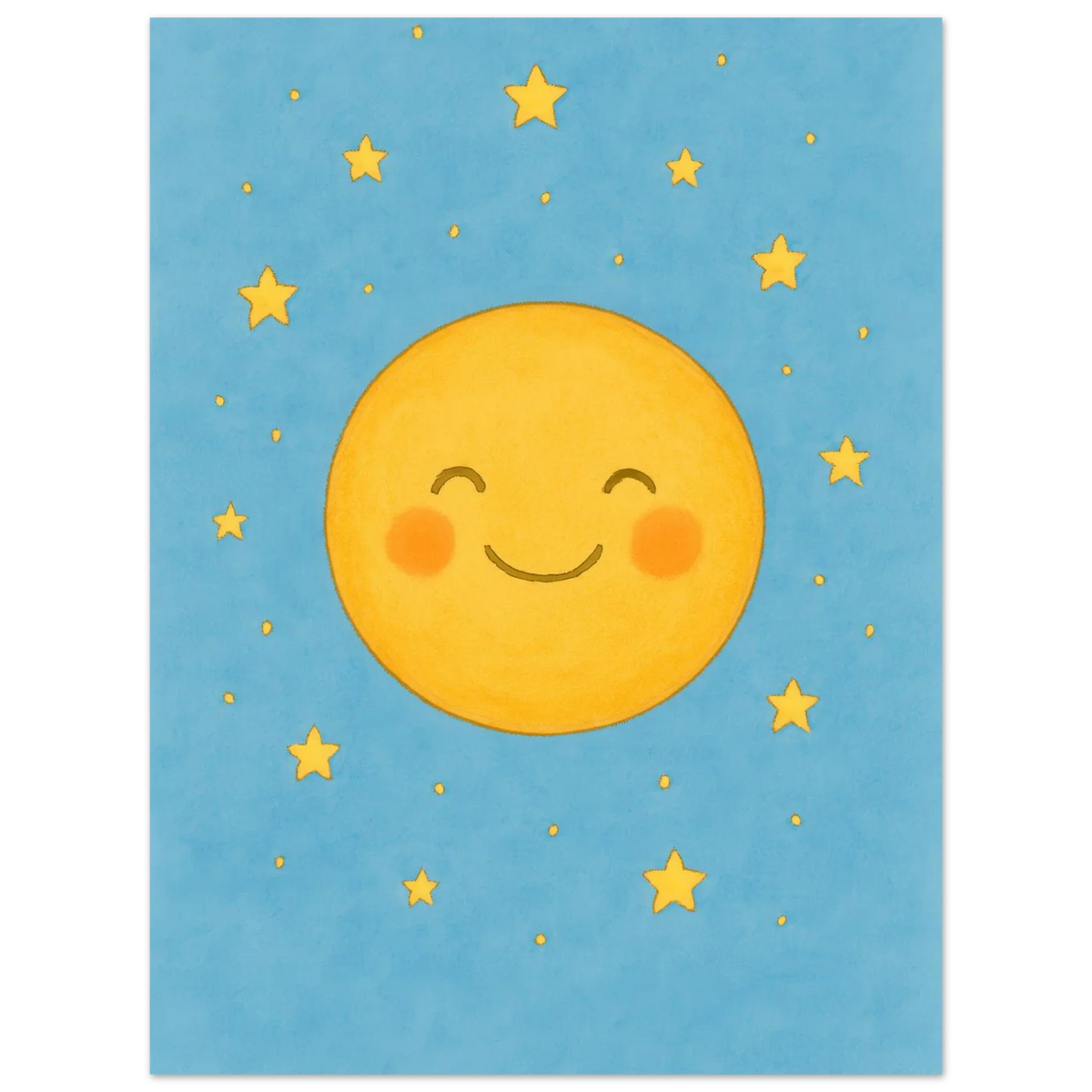 Dreamy Sky Moon & Stars Print | Whimsical Nursery Art | Soft Blue & Yellow Giclee Poster