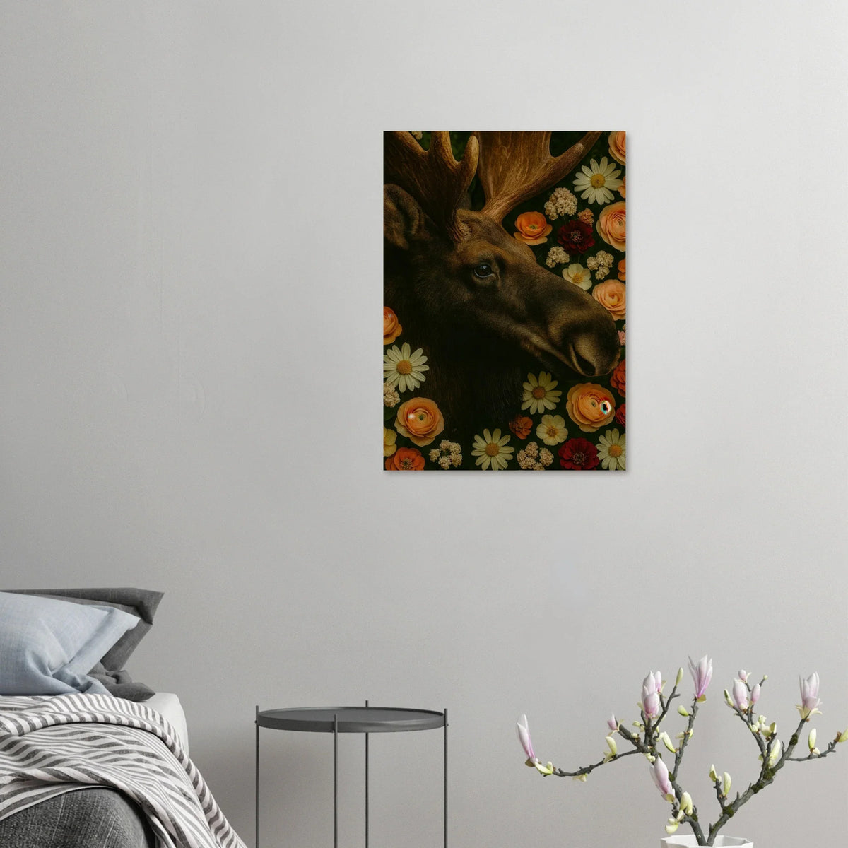 Djur: Majestic Moose & Floral Dream Art Print – Captivating Wildlife in Bloom for Your Home
