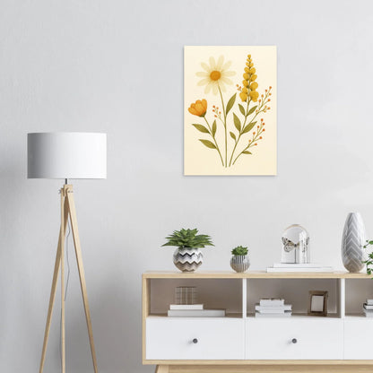 Vibrant Watercolor Wildflowers Print – Daisy, Berries & Botanical Art in Warm Hues