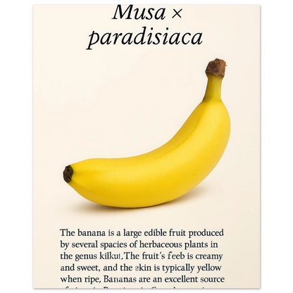 Frukter – Banan Botanisk Poster: Gul Frukt Konsttryck på Halvblankt Papper, i Flera Storlekar