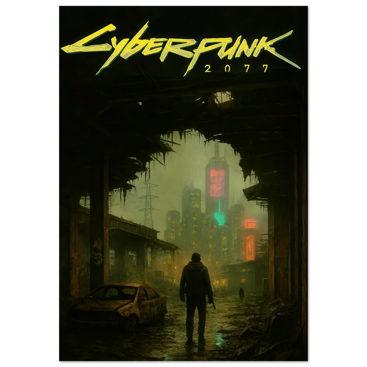 Cyberpunk Poster - Övergiven Stad Art Print on Premium Paper