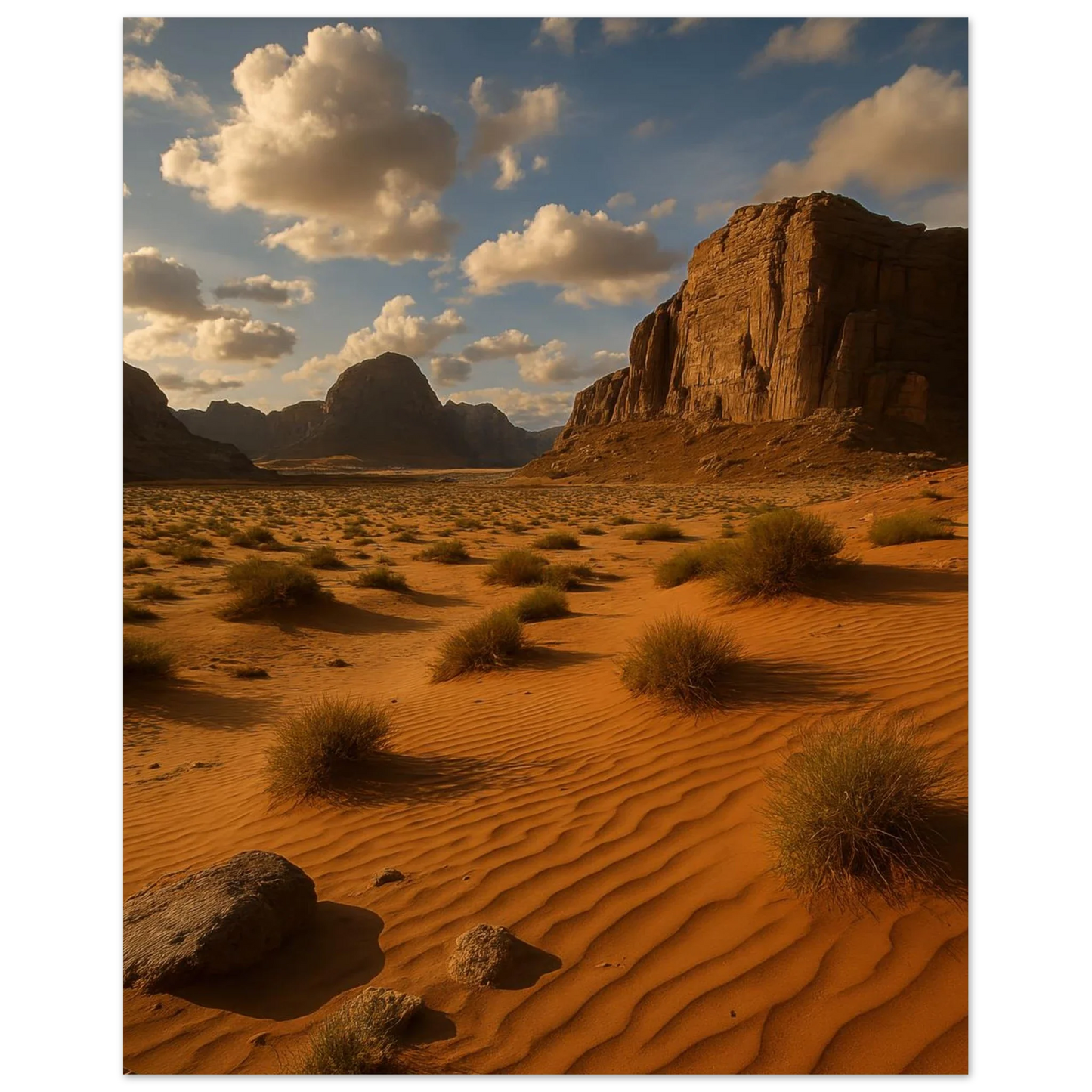 Desert Serenity Fine Art Poster – Majestic Landscape Print with Earthy Tones & Golden Sands